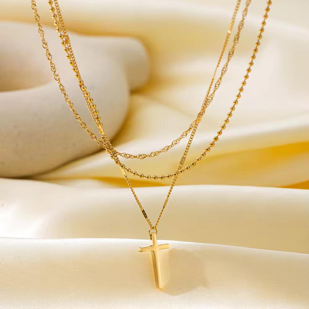 NSJ44F Trinity Gold Cross Necklace 18k Gold PVD plated