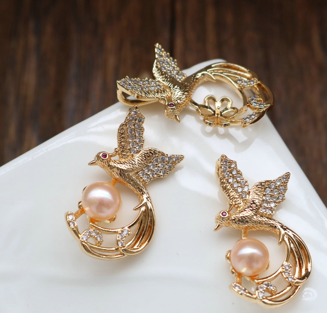 SS 1122 Phoenix bird crystal 14k gold plated pendant ( 1 pc ) Anti tarnish