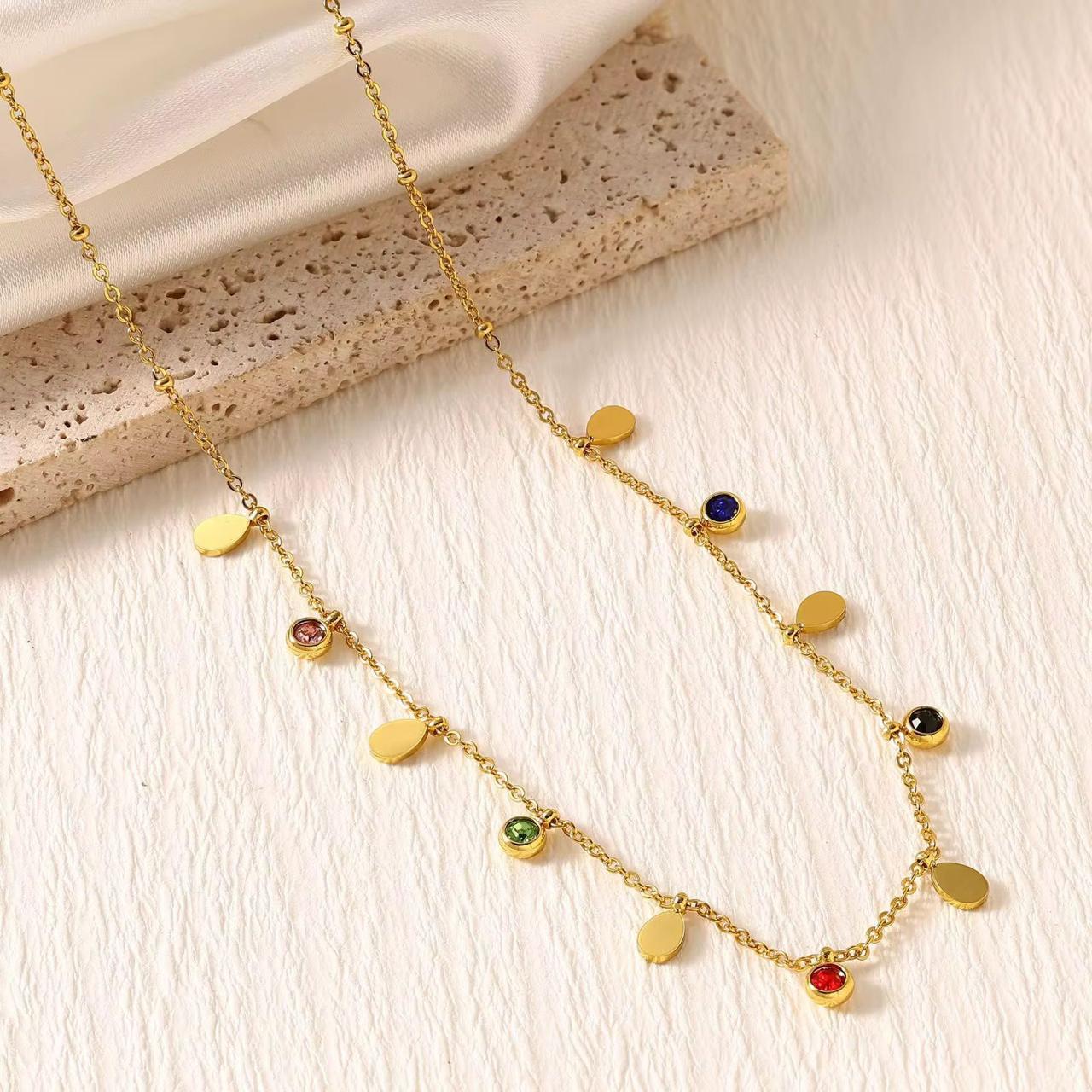 SJ 994 Drop Minimalist Dainty Colourful Zircon charm Necklace - 18k Gold PVD plated stainless steel - Anti tarnish