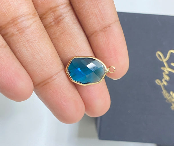 SS 508 sea blue glass crystal gold plated charm- anti tarnish