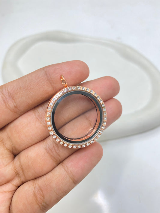 GPC 05 (K) Zircon Rose Gold Floating Glass Locket gold plated alloy ( 1 pc ) - anti tarnish
