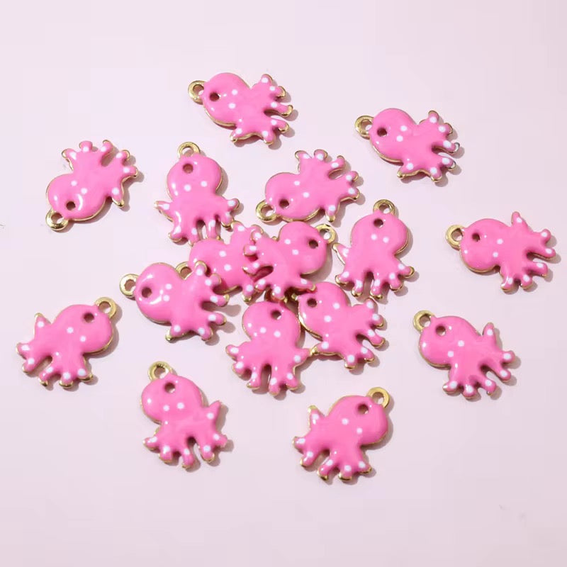 BBB 241 (a) Pink Octopus Tiny Charm 18K Gold PVD plated stainless steel ( 1 piece ) Anti tarnish ( 12:9 mm )