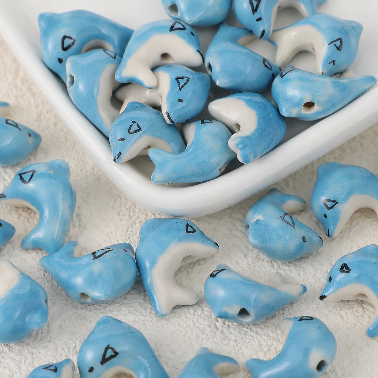 PCB02F Dolphin Ceramic Bead ( 1 pc ) Porcelian Ceramic