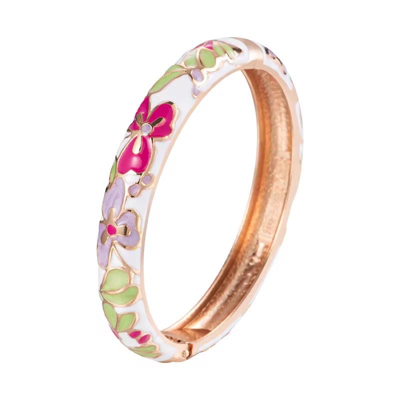 GP 06 White colourful Floral 10mm Cuff Bracelet 14k gold plated - Anti tarnish