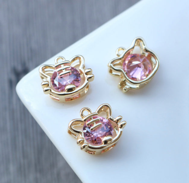 SS 404 Zircon crystal cat charm