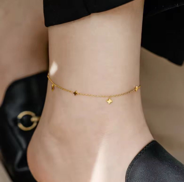 AKJ01C Sparkle link Anklet 18k Gold PVD plated