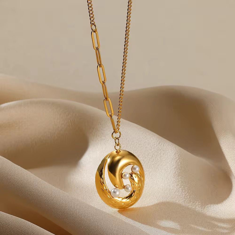 SJ 650 Pearl Twisted vintage necklace - 18k Gold PVD plated stainless steel - Anti tarnish