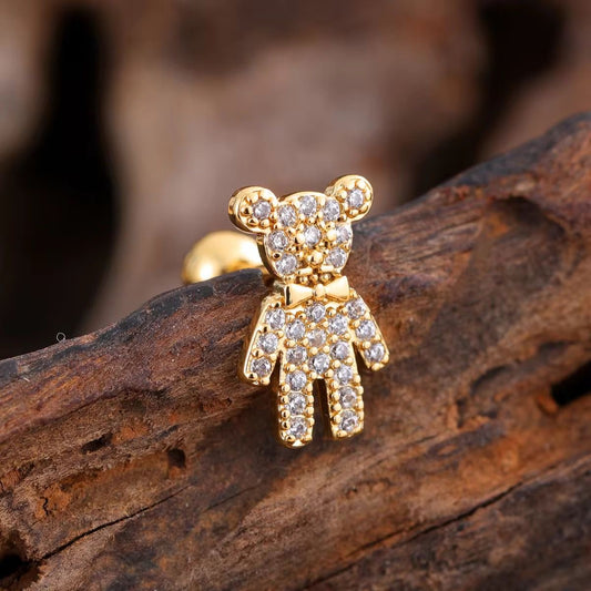 SJ 546 - Teddy Cartilage 2nd piercing stud ( 1 pc ) - 18k Gold PVD plated stainless steel - Anti tarnish