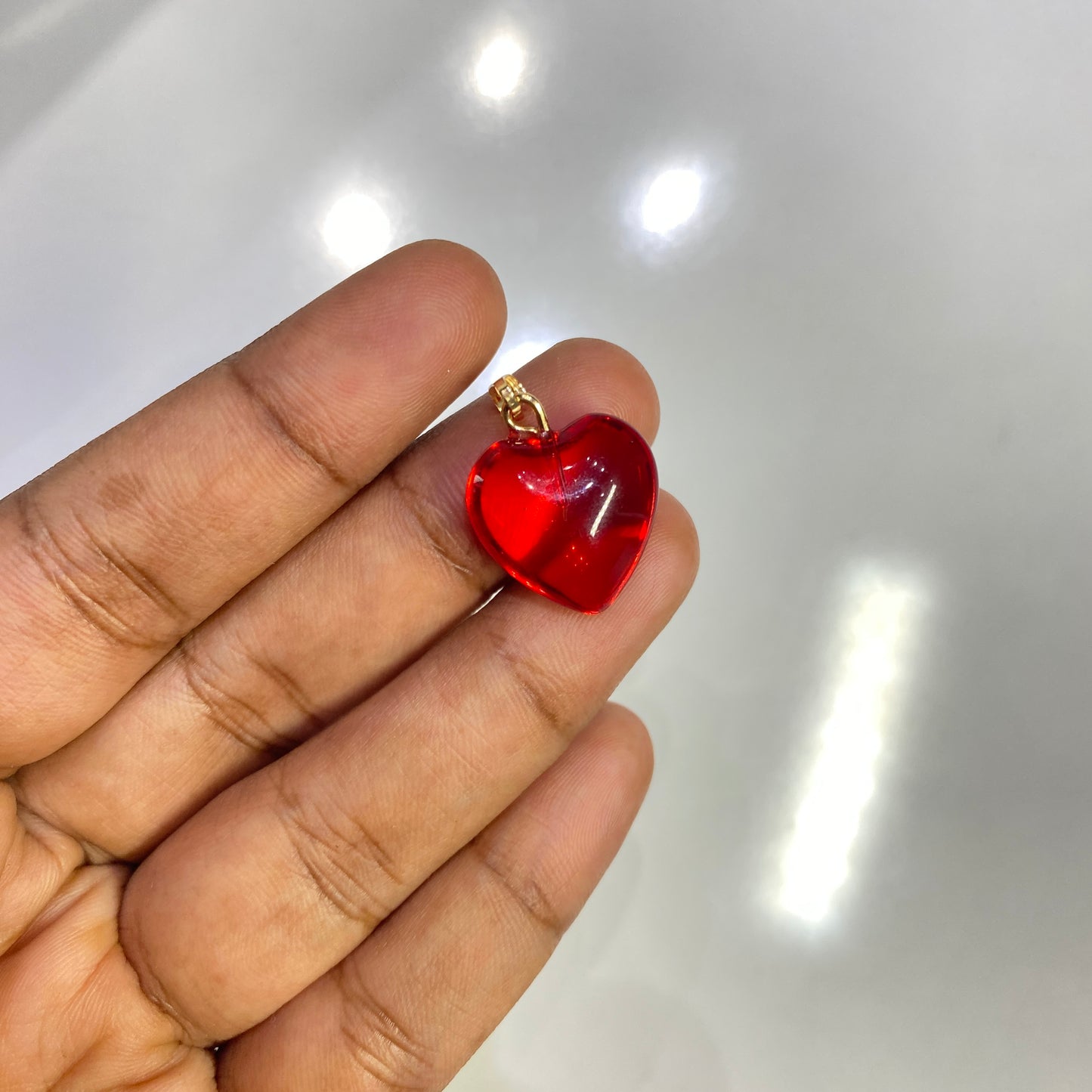 SS 1028 Red heart glass bead pendant ( 1 pc )