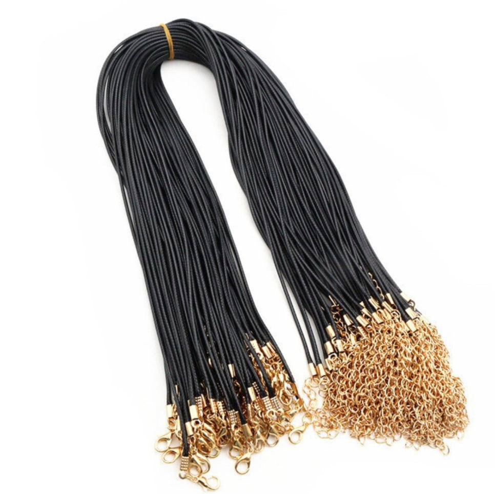 RC 52 Black leather chain with gold extensions (1PC)