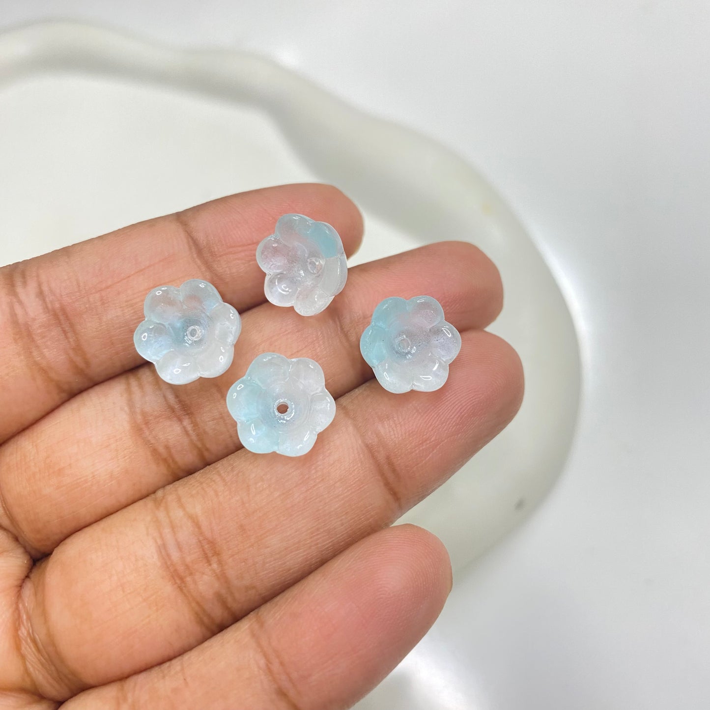 GB 1767 dual tone light blue flower glass bead ( 1 pc )