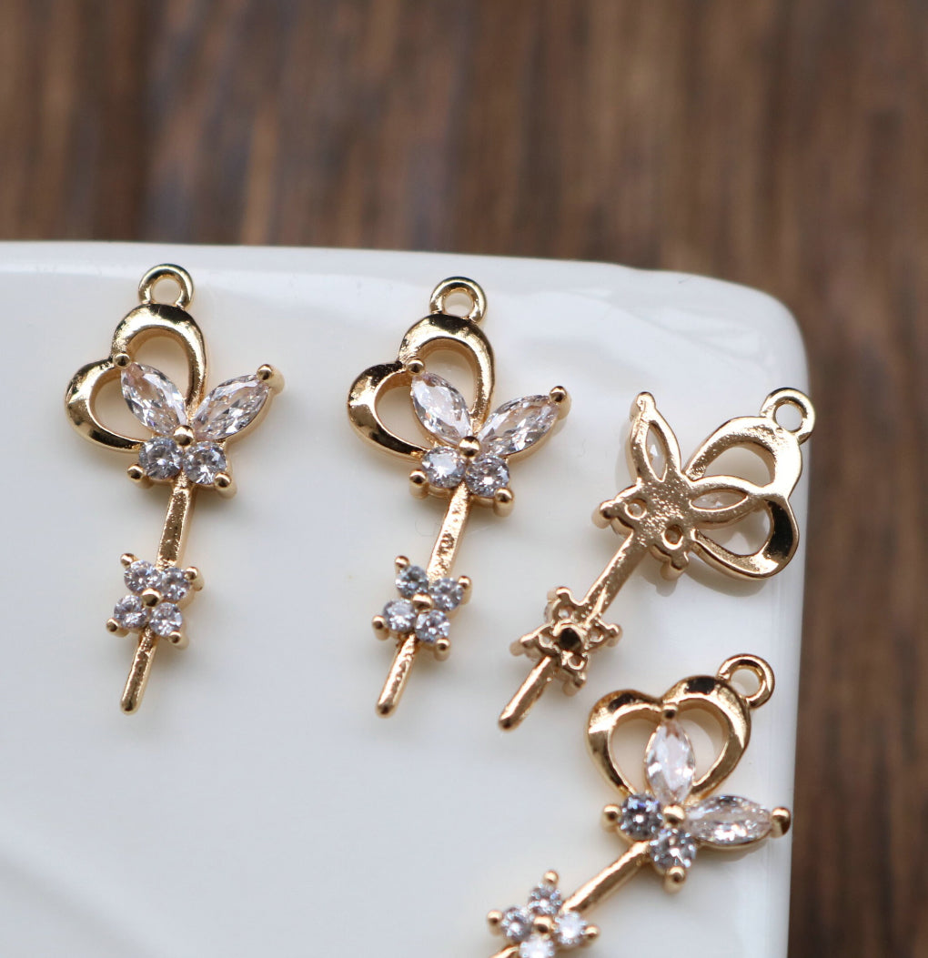 CZ 1296 Butterfly love zircon 18k gold plated charm - per piece- anti tarnish