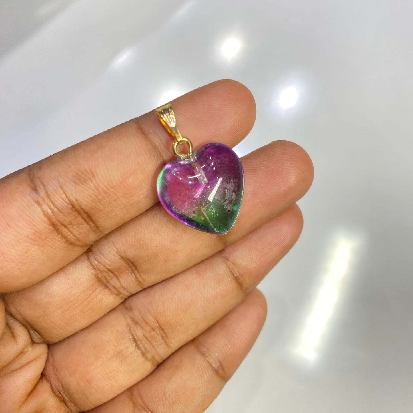 SS 1029 purplish green heart glass bead pendant ( 1 pc ) ( 15:20 mm )