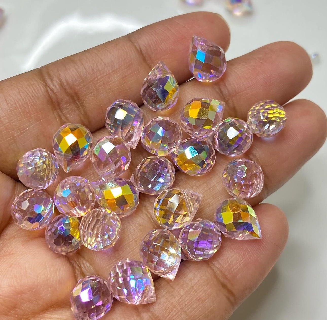 GB 1570 pink teardrop crystal glass bead ( 1 pc )