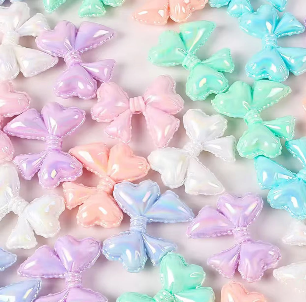 BBB 020 Heart Ribbon bow shiny luminous Acrylic bead ( 1 pc )