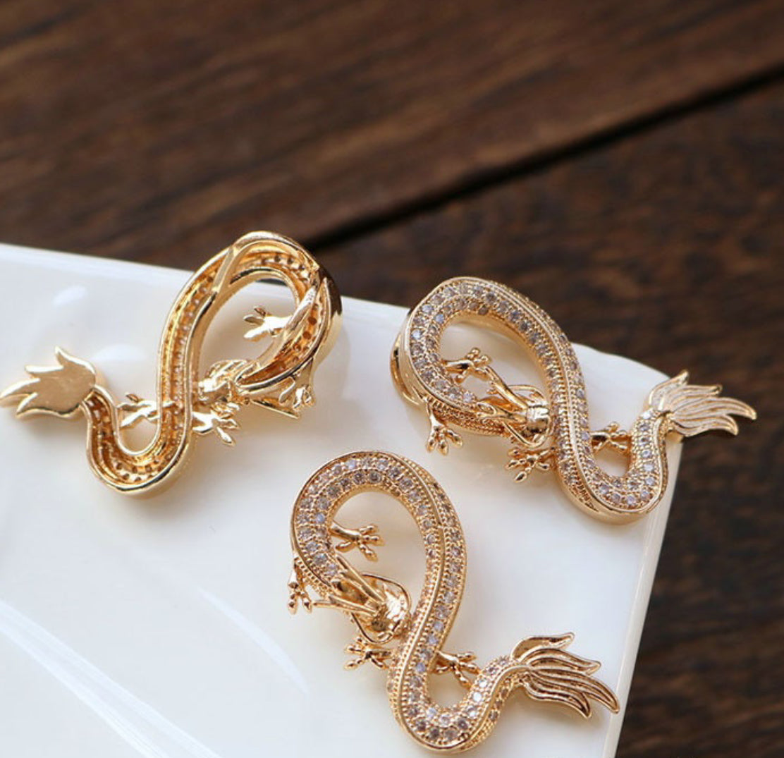 SS 2786 Dragon Big CZ Pendant 14k gold plated Zircon crystal ( 1 pc ) Anti tarnish