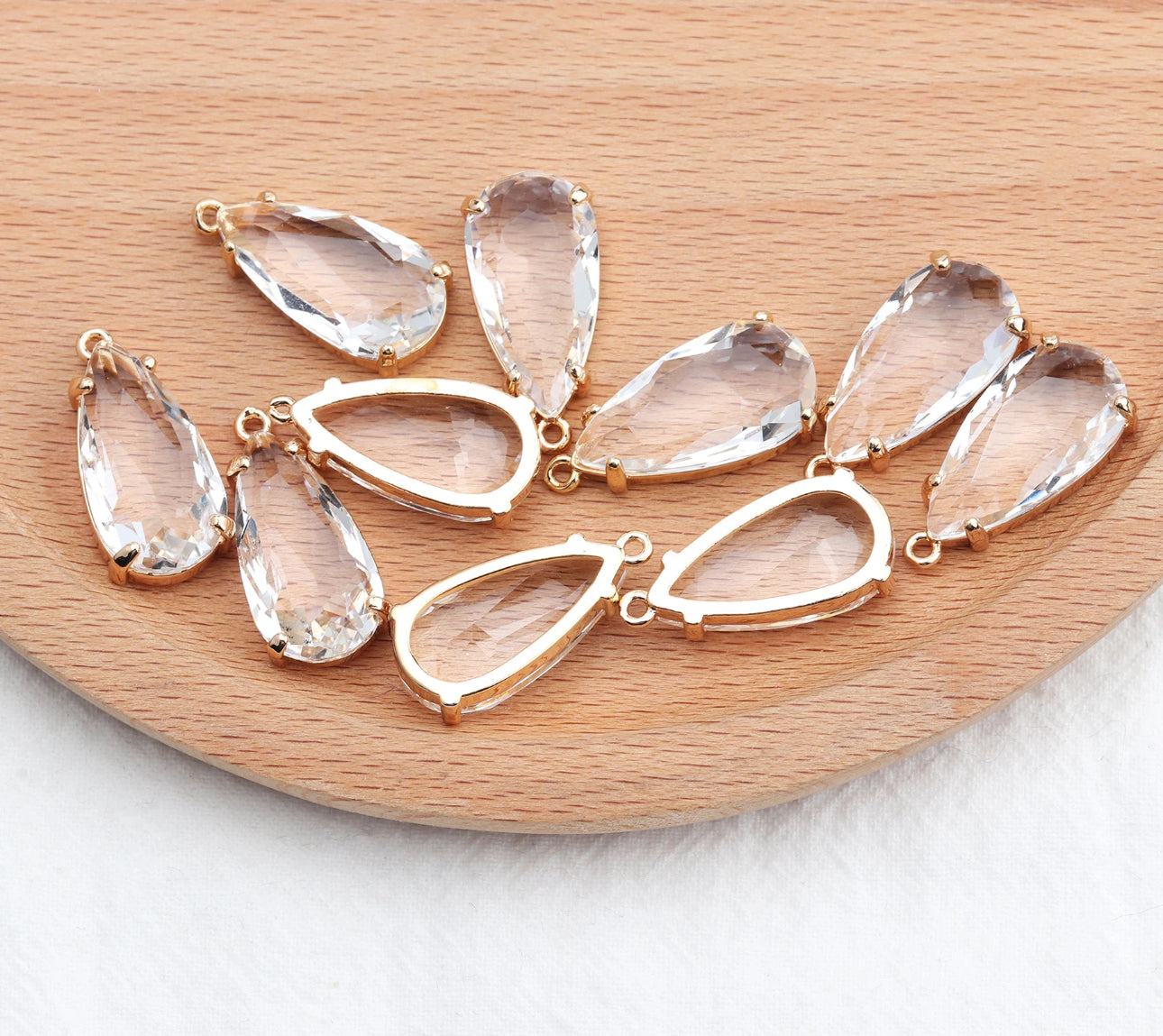 CZ 1232 clear white big teardrop 18k gold plated charm - per piece- anti tarnish