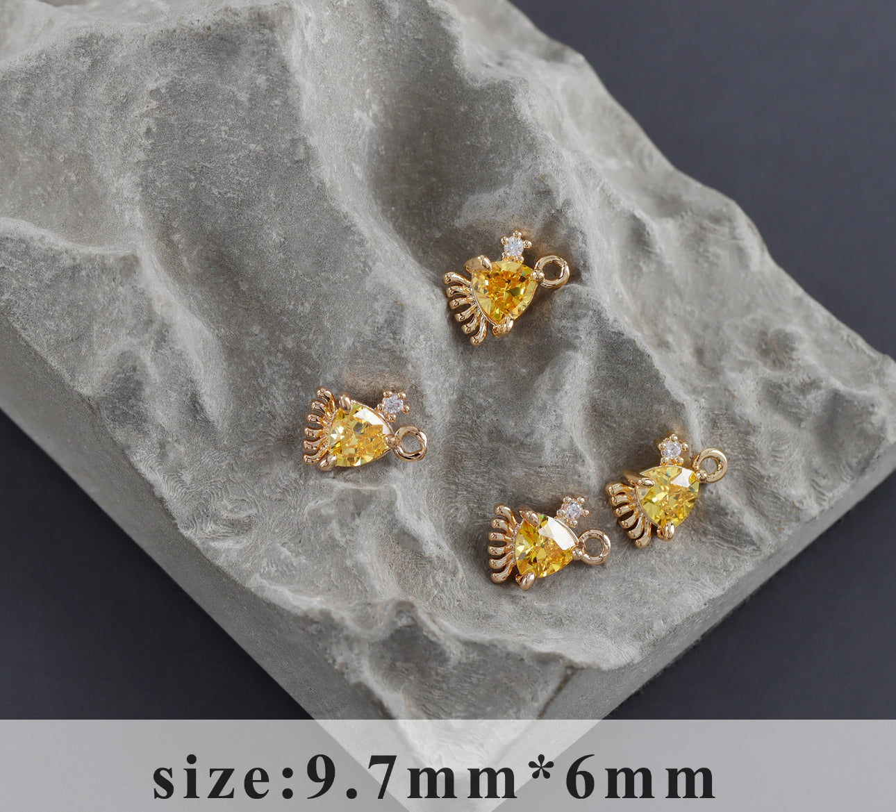 CZ 1291 Fish zircon 18k gold plated charm - per piece- anti tarnish