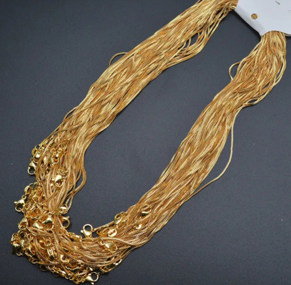 RC 49 Gold plated box square chain 1mm ( 1 pc ) Anti tarnish