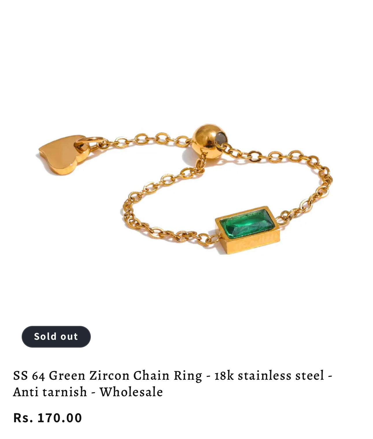 SJ 64 Green Zircon Chain Ring - 18k stainless steel - Anti tarnish - Wholesale