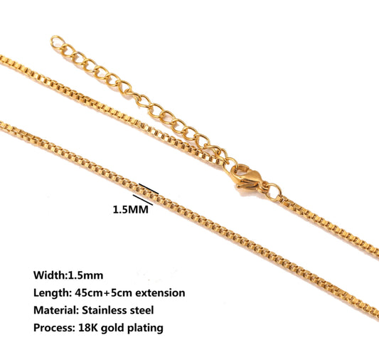 RC 36  box gold Stainless steel ready chain with extension ( 1 pc ) Anti tarnish