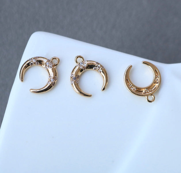 CZ 1986 moon Zircon 14k gold plated charm ( 1 pc ) - anti tarnish