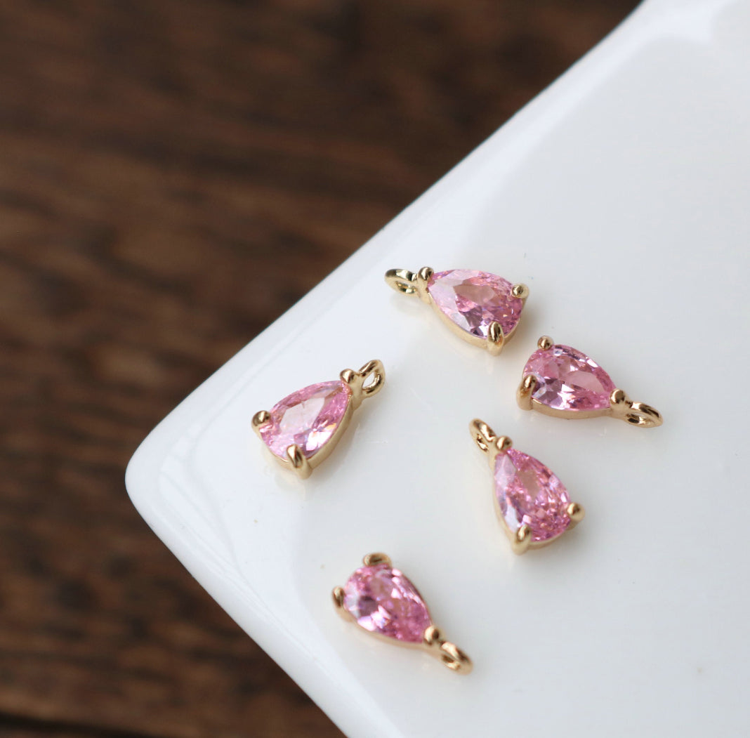 BBB 145 (F) light pink teardrop zircon Gold plated charm ( 1 pc ) Anti tarnish ( 6 mm )