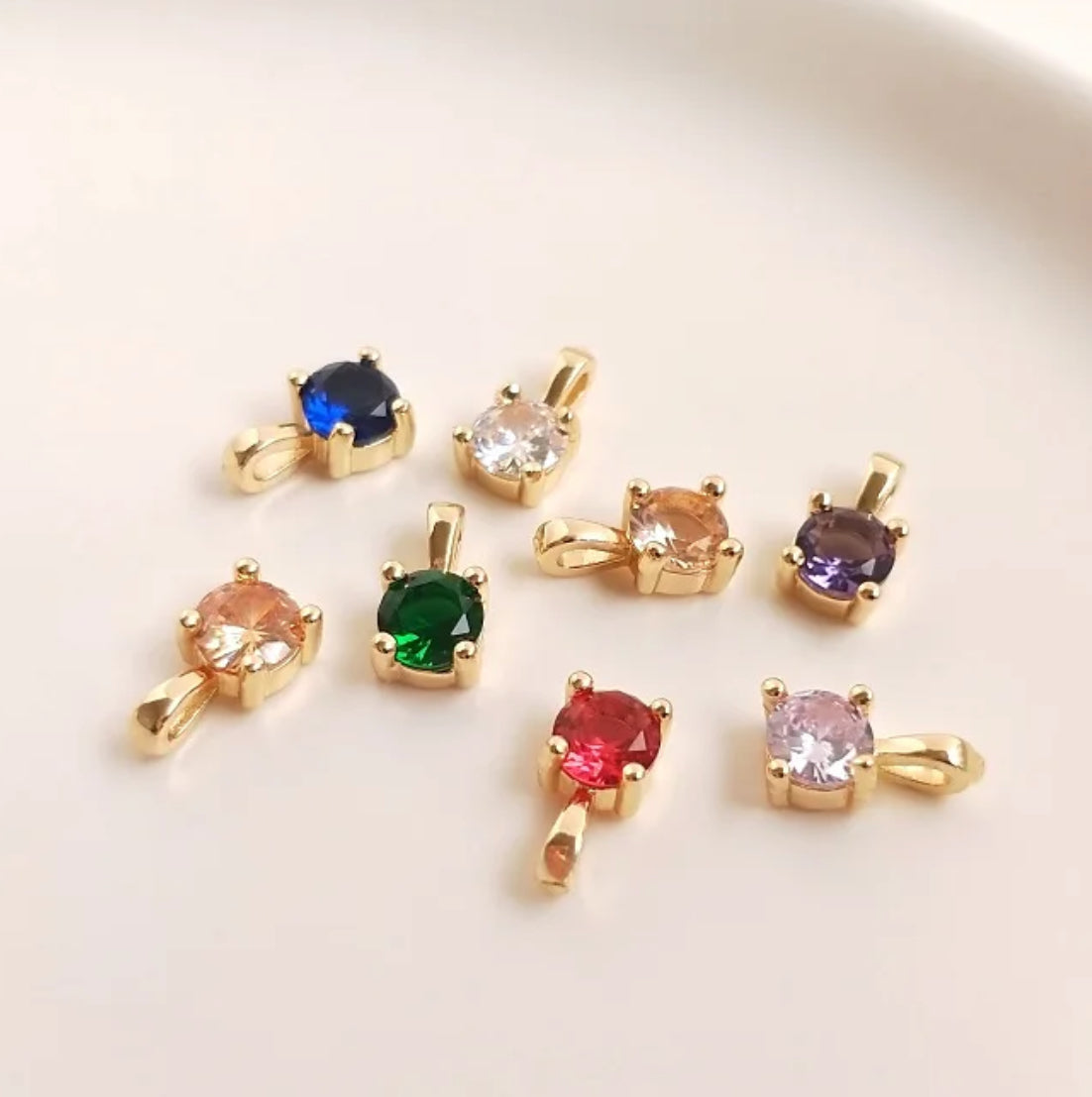 BBB 158 (E) Pinkish Red Zircon Round gold plated charm ( 1 pc ) Anti tarnish ( 5.5:10 mm )