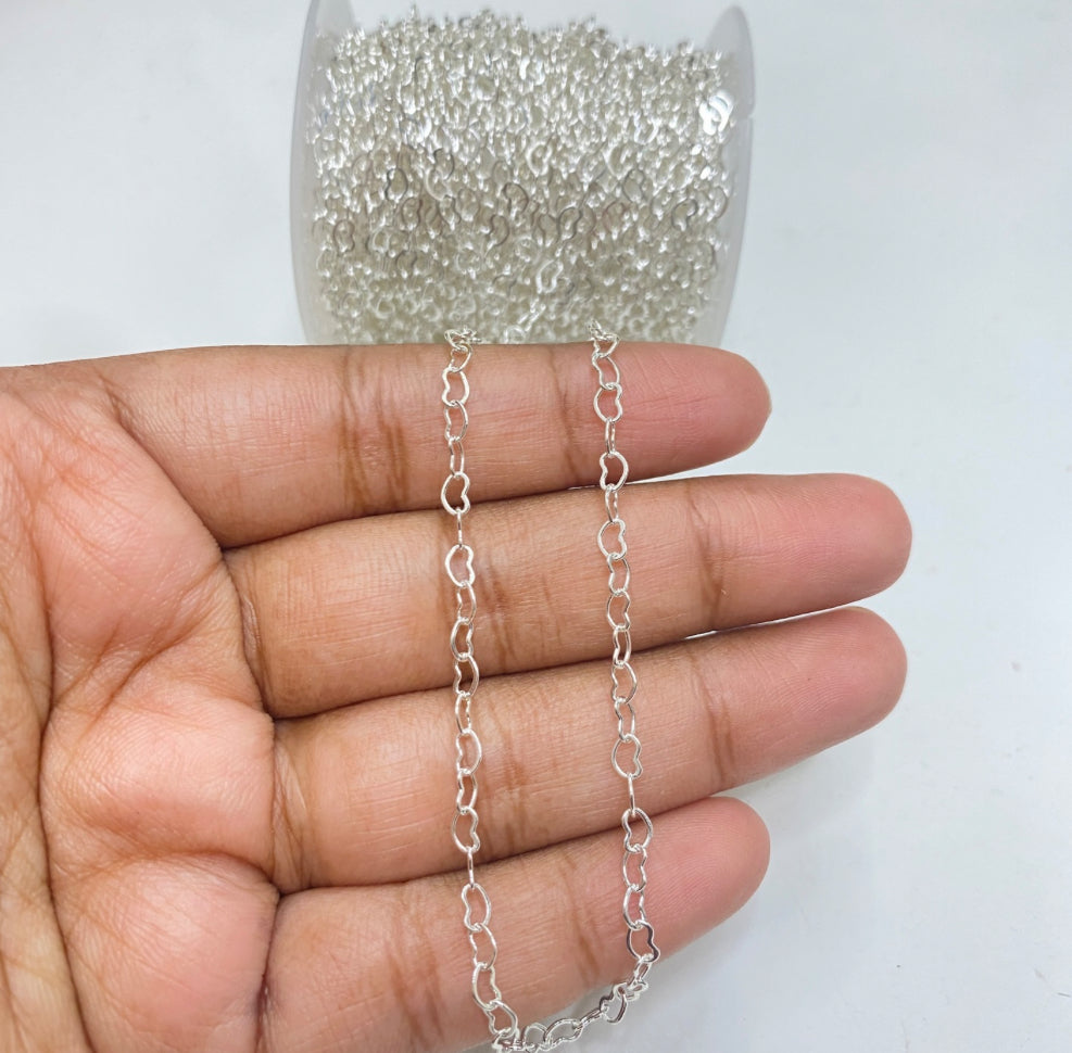 CN 98 Silver plated Heart link chain ( 1 feet ) Anti tarnish