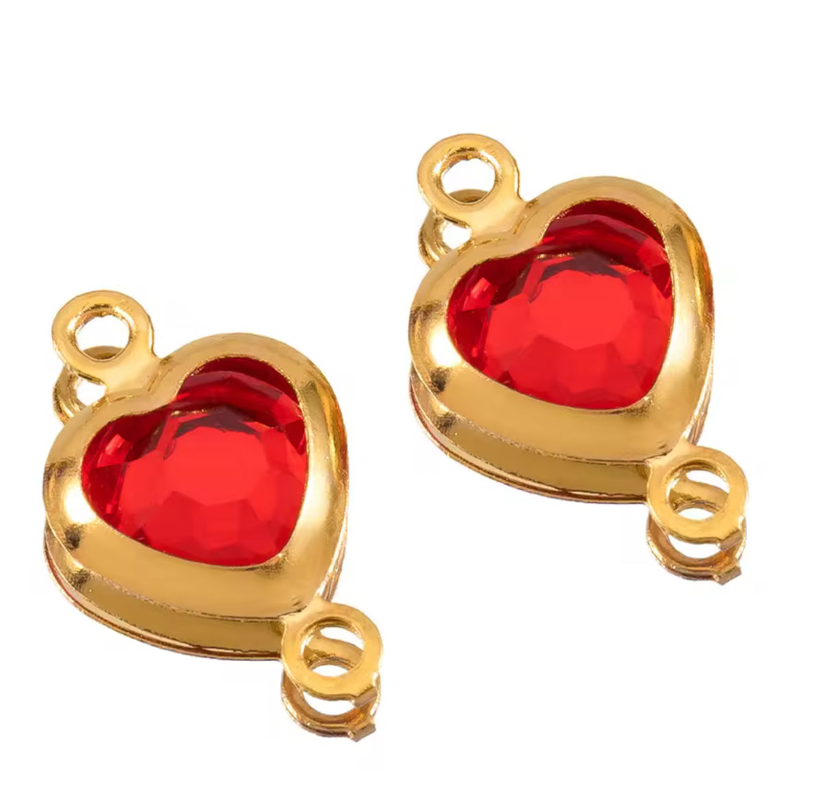 SS 2723 Red Heart Zircon Double loop connector - 18k Gold plated 316 stainless steel ( 1 pc ) Anti tarnish ( 7.5 * 12 mm )