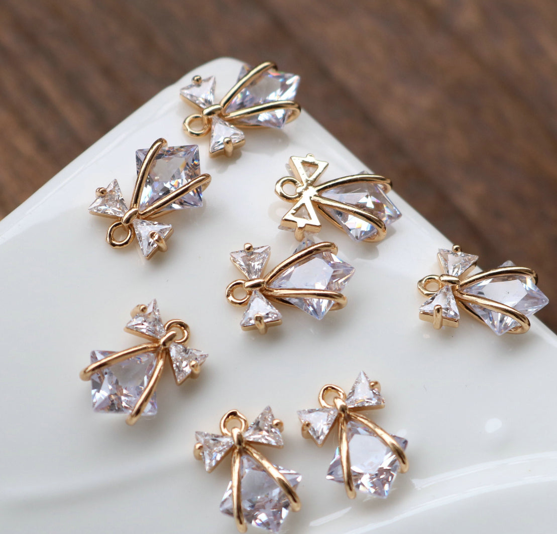 CZ 1297 Bow pendant zircon 18k gold plated charm - per piece- anti tarnish