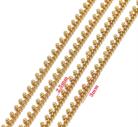 DIYS201 Bead drop Chain ( 1 feet ) 18k Gold PVD