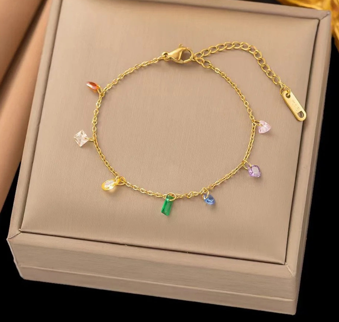 SJ 103 Multicolour Zircon stone dainty Bracelet - 18k stainless steel - Anti tarnish