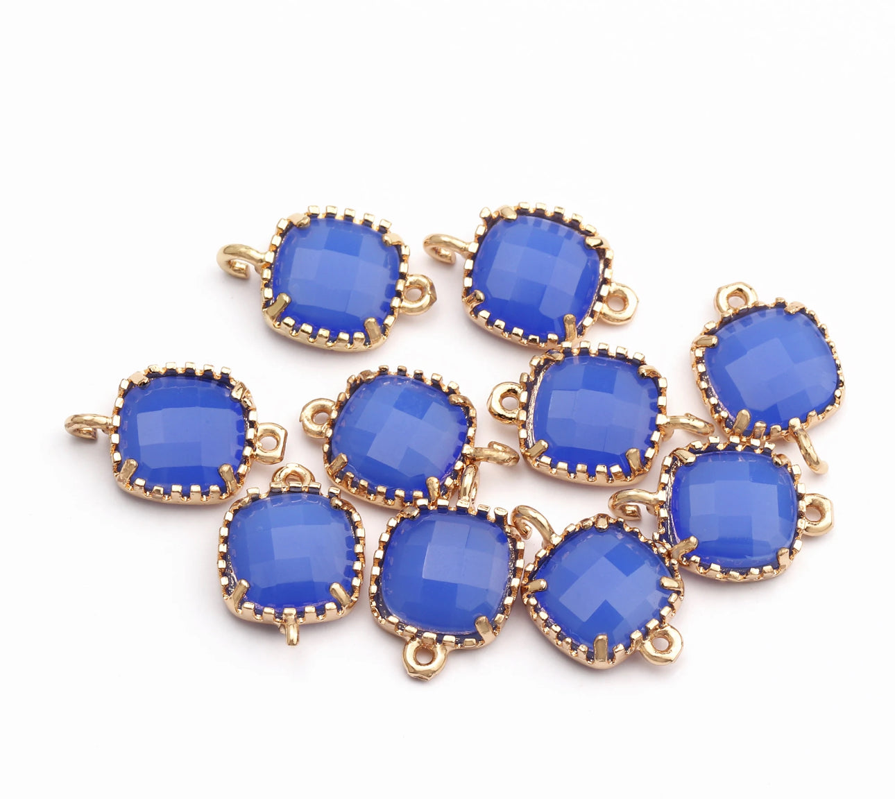 CZ 1295 Blue gold plated crystal connector - per piece - anti tarnish