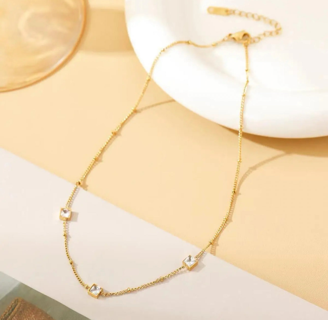 SS 91 Clear Zircon Bead Necklace - 18k stainless steel - Anti tarnish - Wholesale