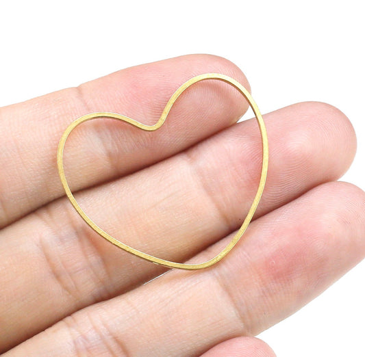 BC01Q Big Heart Bezel charm ( 1 pc ) Raw Brass