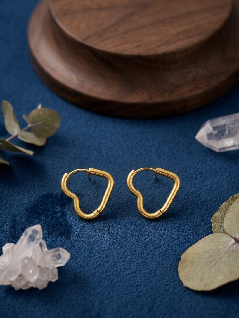 ESJ18G HEART HOOPS - 18K GOLD PVD plated 316 stainless steel - Anti tarnish