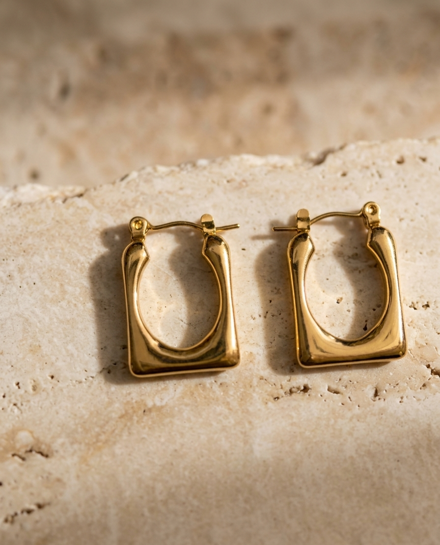ESJ17C CHUNKY U FRAME HOOPS - 18K GOLD PVD plated 316 stainless steel - Anti tarnish