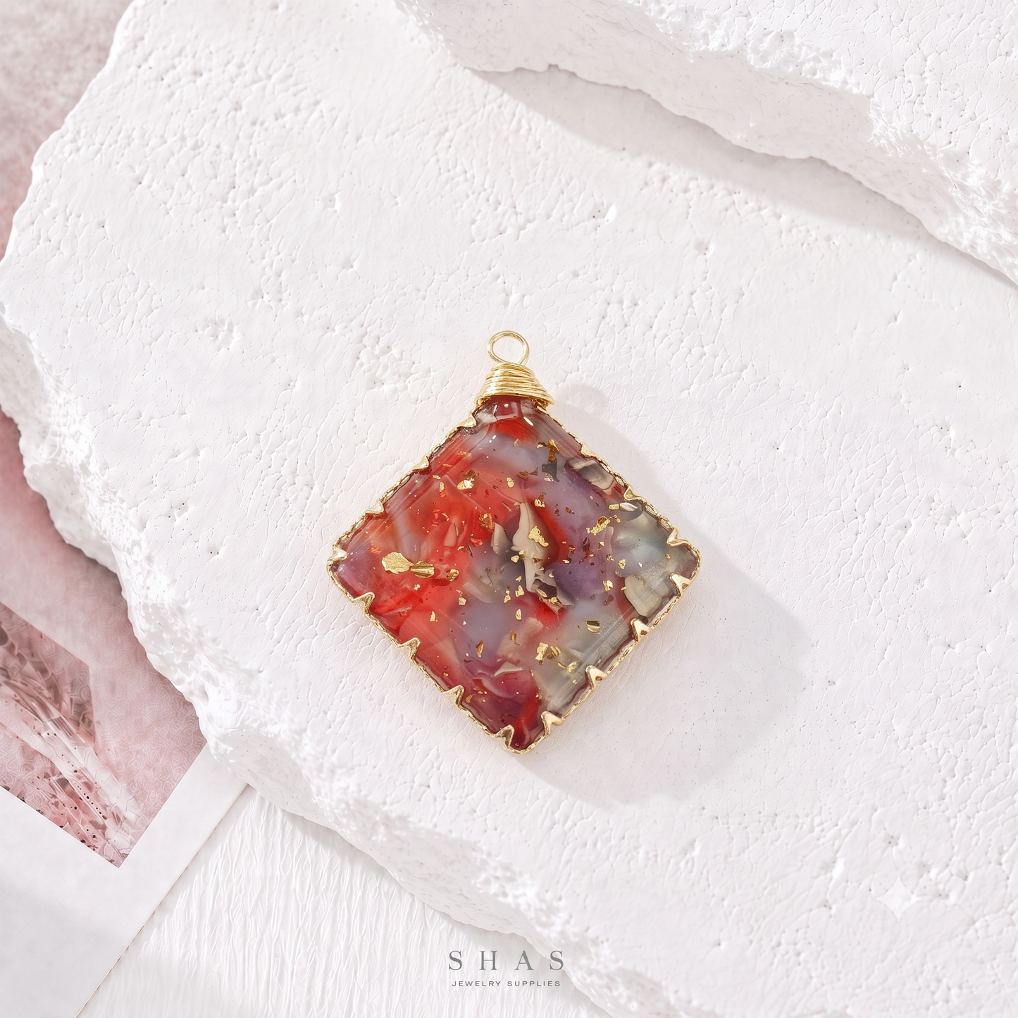 RFC02J Diamond Red Purple Resin Pendant Charm ( 1 pc )