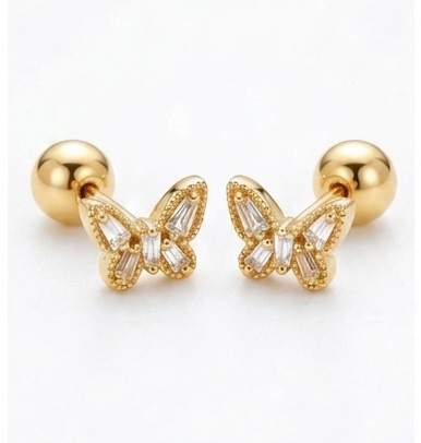 MSJ04A ICY ZIRCON BUTTERFLY stud - 18k Gold PVD plated 316 stainless steel - Anti tarnish (1pc)