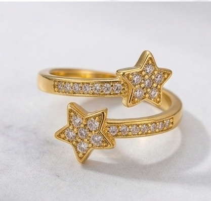 RSJ22E ZIRCON STAR Adjustable Ring - 18k Gold PVD plated 316 stainless steel - Anti tarnish