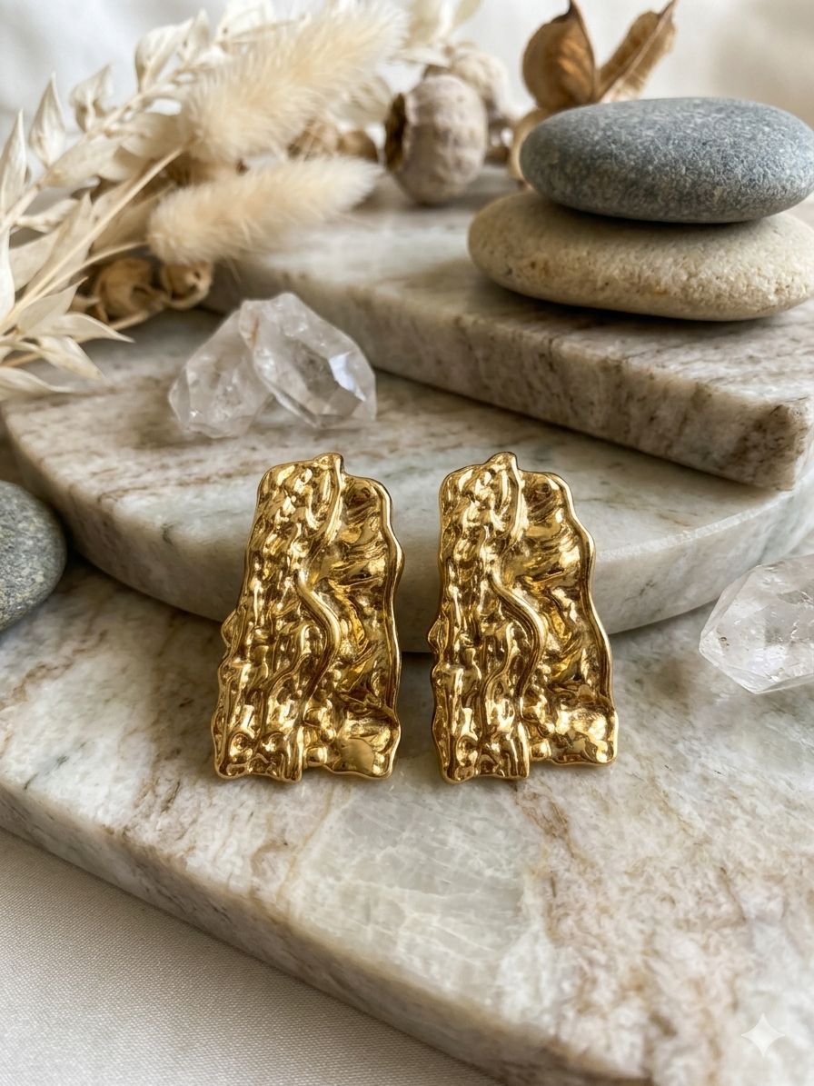 ESJ19C TEXTURED EARRING - 18K GOLD PVD plated 316 stainless steel - Anti tarnish