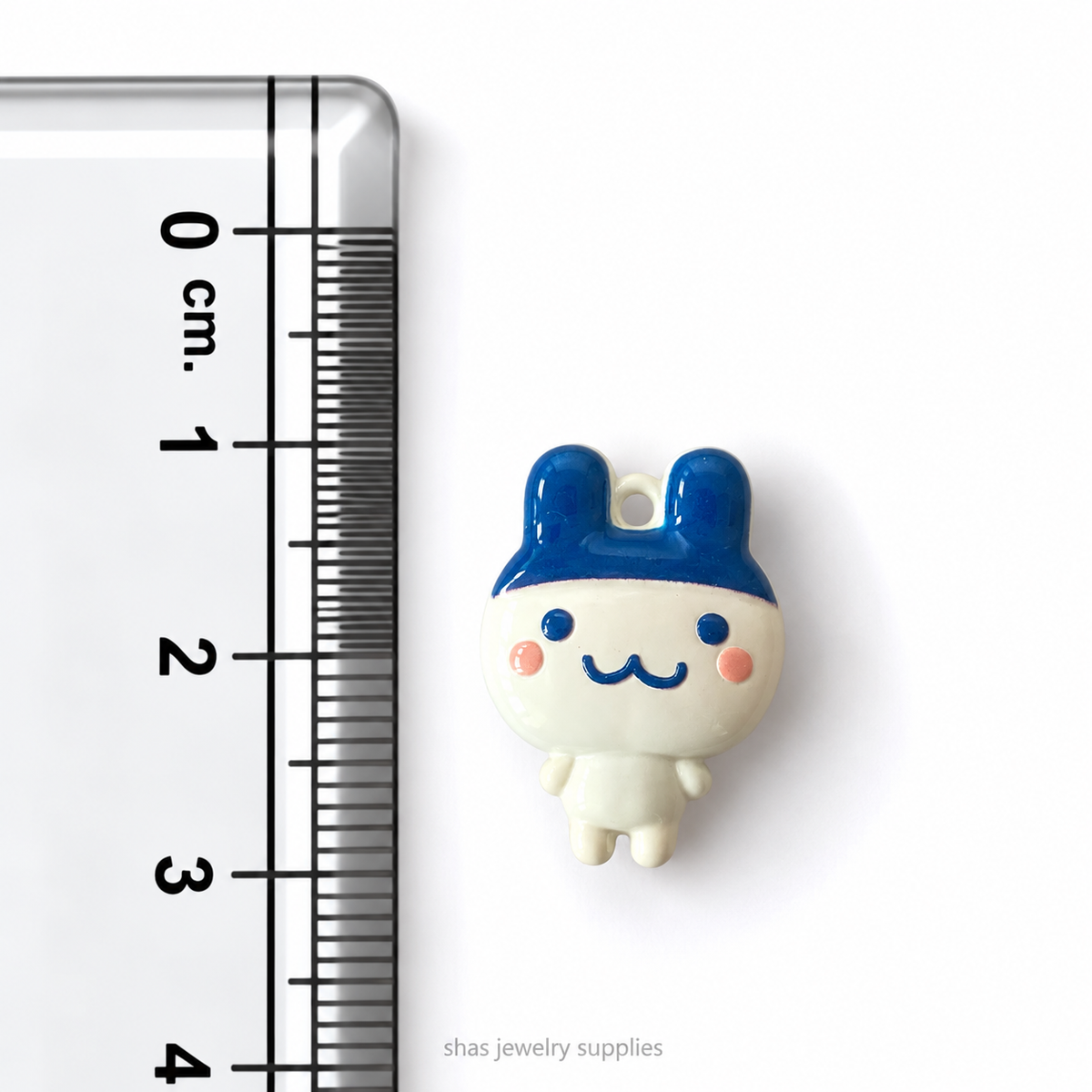 APC05B Kawaii Blue and White Bunny 3D Charm ( 1 PC ) Premium Alloy Printed
