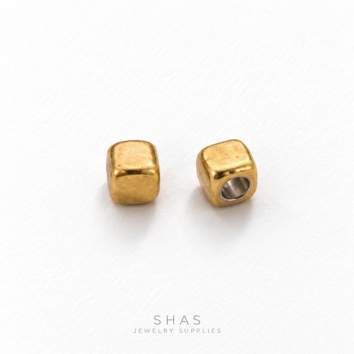 SSB35 Cube Spacer Bead Gold ( 1 pc ) PVD Plated