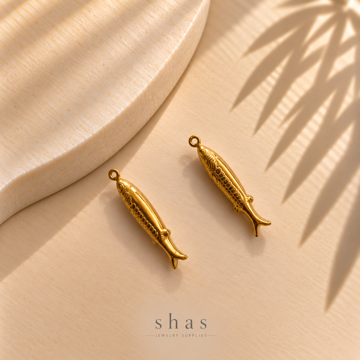 SC24E Sardines Fish Charm 18K Gold ( 1 pc ) PVD Plated
