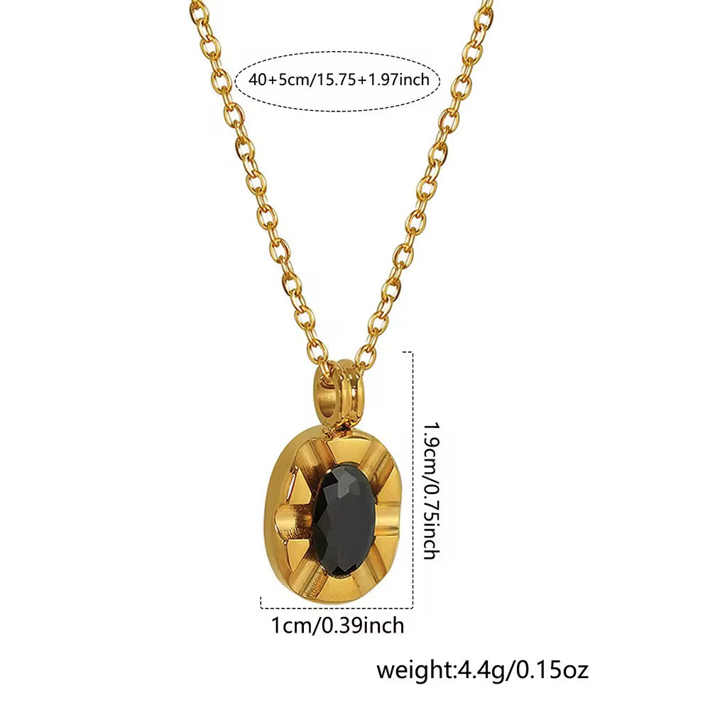 SJ 368 Black Stone Necklace - 18k gold PVD plated stainless steel - Anti tarnish