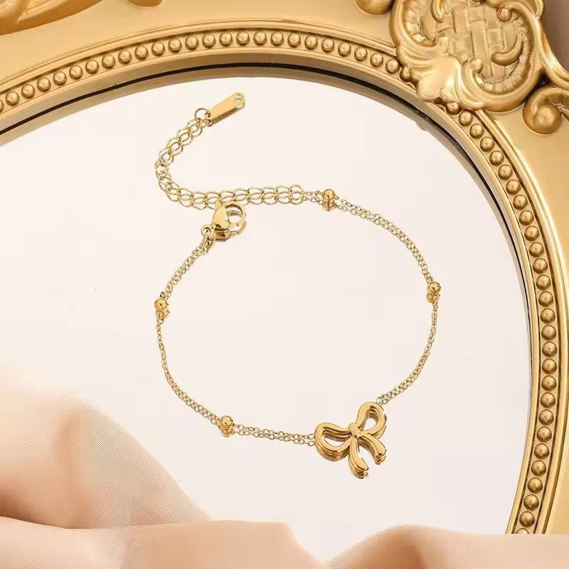 SJ 375 Bow dainty Bracelet - 18k gold PVD plated stainless steel - Anti tarnish - Wholesale