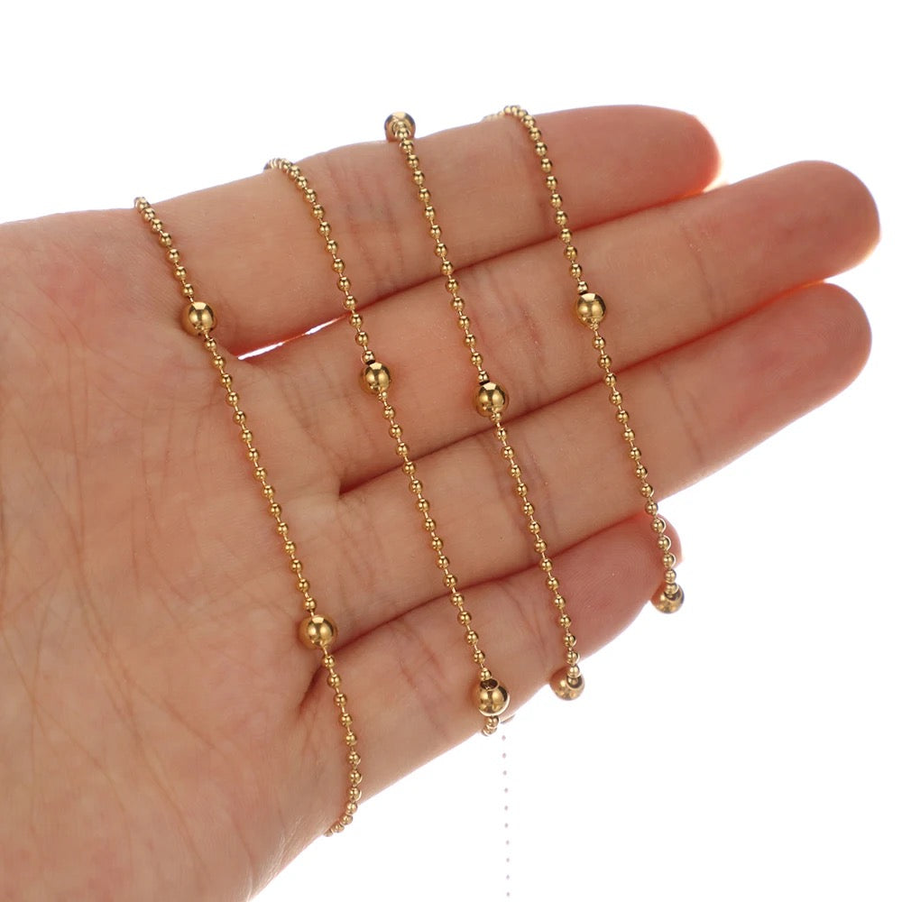 CN 216 Beaded satellite bead gold Stainless steel chain ( 1 feet ) Anti tarnish