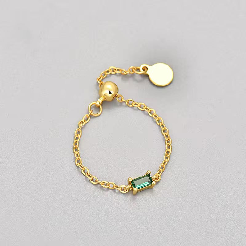 SJ 380 Zircon chain Ring Adjustable - 18k gold plated brass - Anti tarnish - Wholesale