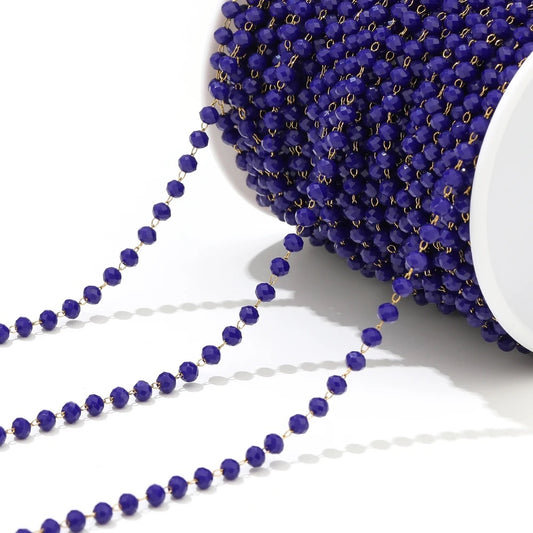 CN 229 Glass faceted beaded crystal gold Stainless steel chain ( 1 feet )Anti tarnish